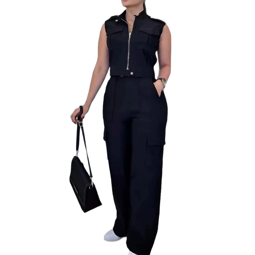 Damen Cargo-Jumpsuit mit kurzem Oberteil und praktischen Taschen EB