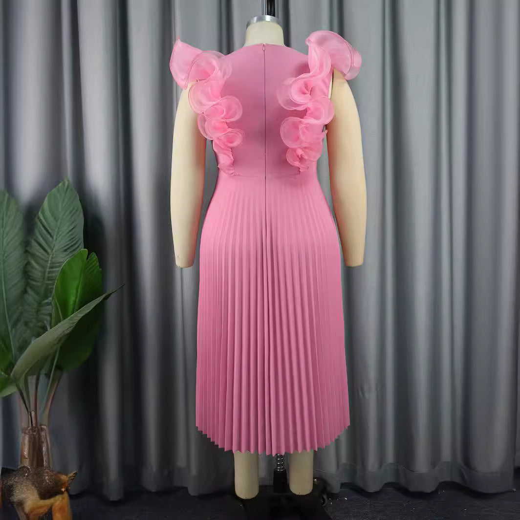 Damen Plissee Kleid mit voluminösen Rüschendetails EB
