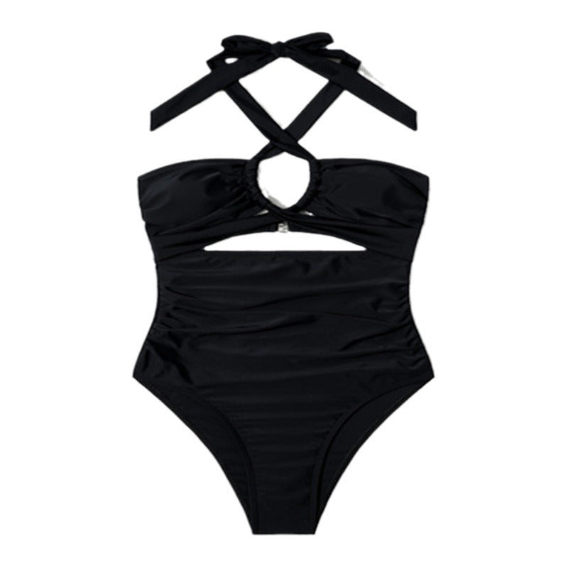 Damen Einteiler Badeanzug mit stylischem Schnitt und raffiniertem Knotenelement EB