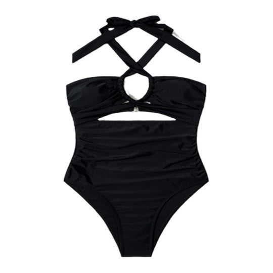 Damen Einteiler Badeanzug mit stylischem Schnitt und raffiniertem Knotenelement EB