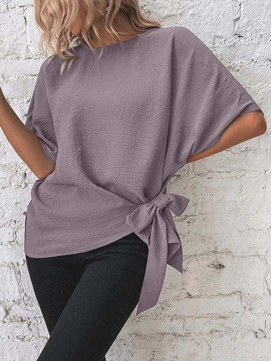 Damen Oversize-Bluse mit Seitenschleife und Fledermausärmeln EB