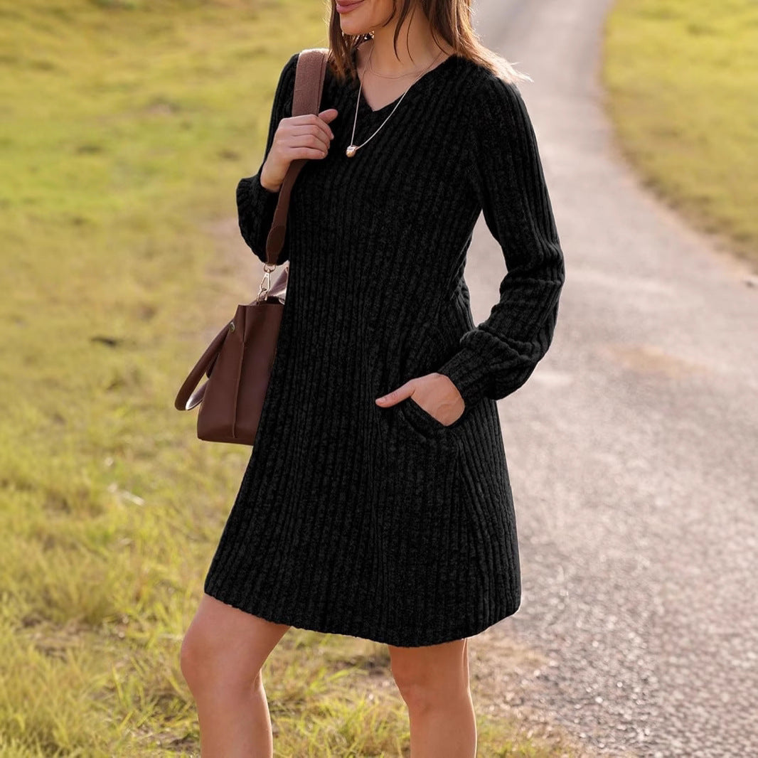 Damen Freizeitkleid mit vertikaler Struktur und praktischen Taschen EB