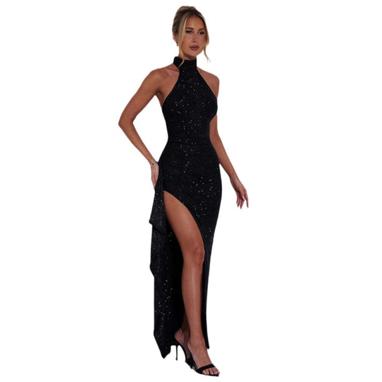 Damen Elegantes Abendkleid mit hohem Schlitz und Glitzerdetails EB