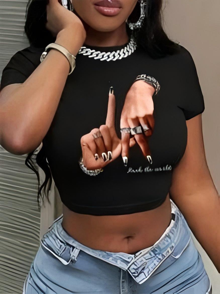 Damen Crop-Top mit künstlerischem Statement-Druck EB