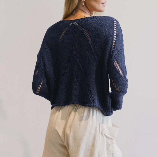 Damen lässiger Strickpullover mit luftiger Maschenstruktur EB