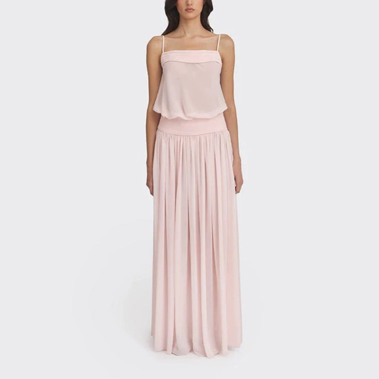 Damen Maxi-Kleid mit fließendem Chiffon-Oberteil und elastischem Bund EB