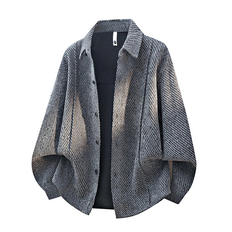 Damen großzügig geschnittene Overshirt-Jacke mit Hemdkragen und strukturierter Musteroptik EB