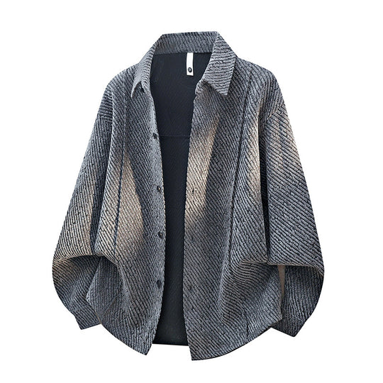 Damen großzügig geschnittene Overshirt-Jacke mit Hemdkragen und strukturierter Musteroptik EB