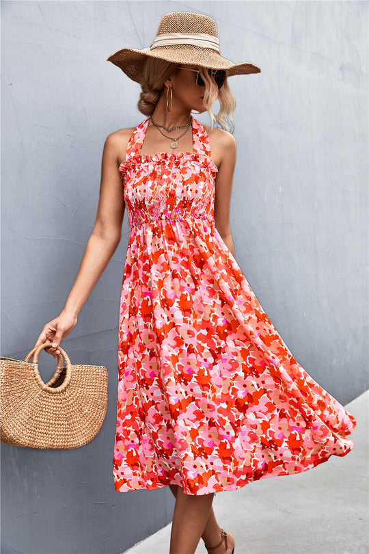 Damen Sommerkleid mit schulterfreier Passform und floralem Design EB