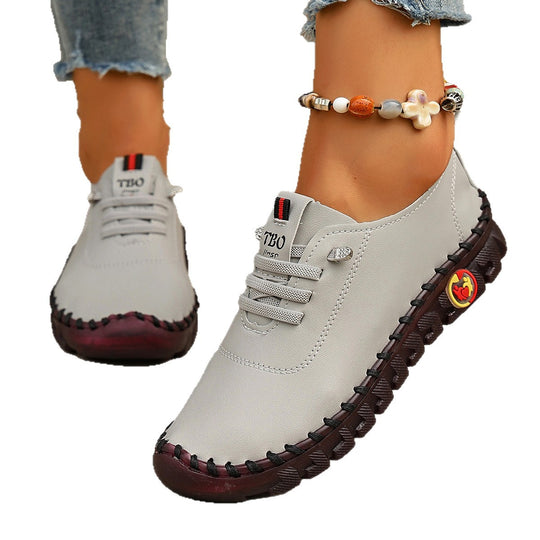 Damen Freizeit-Leder-Sneaker mit elastischen Schnürsenkeln und rutschfester Sohle EB