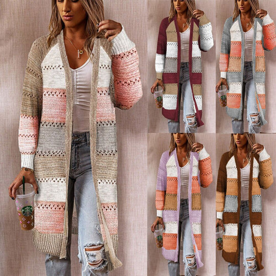 Damen Luftige Strickjacke mit offenen Vorderkante und dekorativem Muster EB