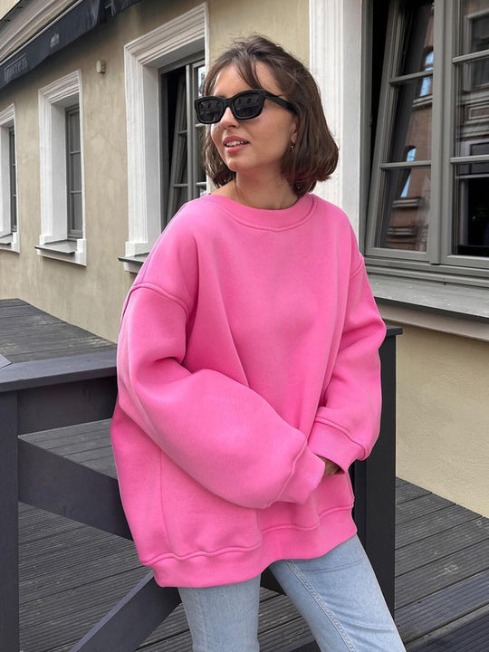 Damen Oversized Sweatshirt im lässigen Stil mit übergroßen Ärmeln und elastischen Bündchen EB