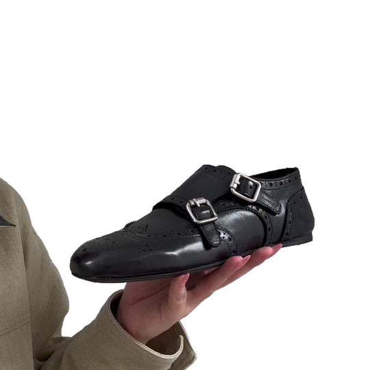 Damen elegante Mokassins mit dekorativer Doppel-Schnallenverschluss EB
