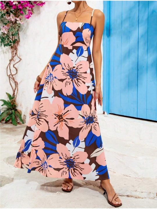 Damen Maxikleid mit floralem Musterschnitt und eleganter A-Linie EB