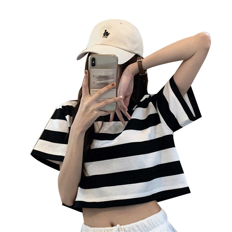 Damen Cropped T-Shirt mit Streifenmuster und lässigem Schnitt EB