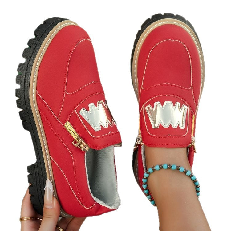 Damen Sportliche Slipper mit glänzendem Reißverschluss und rutschfester Sohle EB