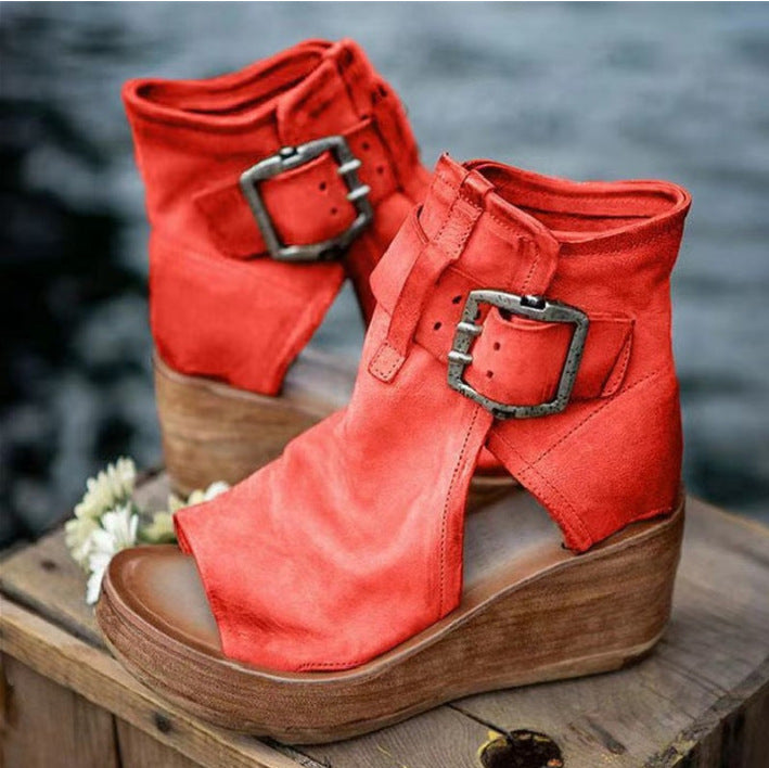 Damen Wedge-Stiefeletten mit modischem Schnallen-Design EB