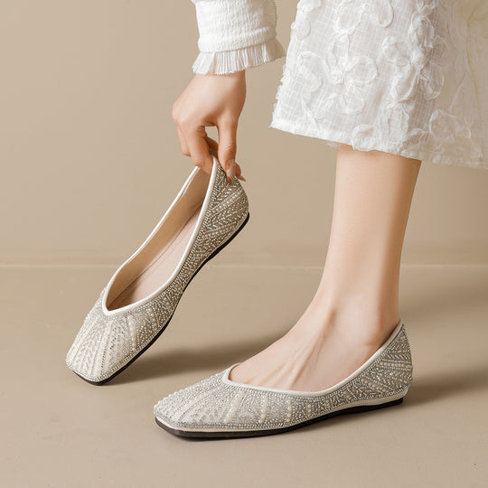 Damen Ballerinas mit glamourösem Strassdesign und elegantem Spitzenverschluss EB