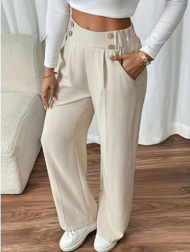 Damen Klassische weite Hose mit Knopfleiste und Taschen EB