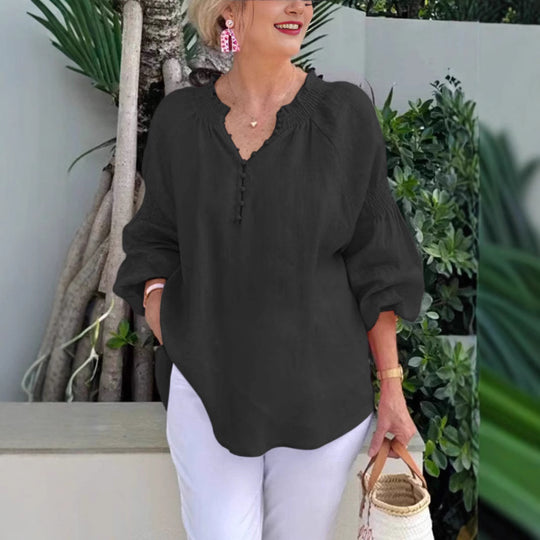 Damen luftige Bluse mit Smock-Ärmeln EB