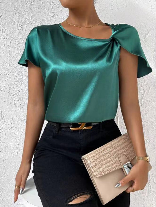 EB | Satin Twist Einfarbiger Lockerer Vielseitiger Top