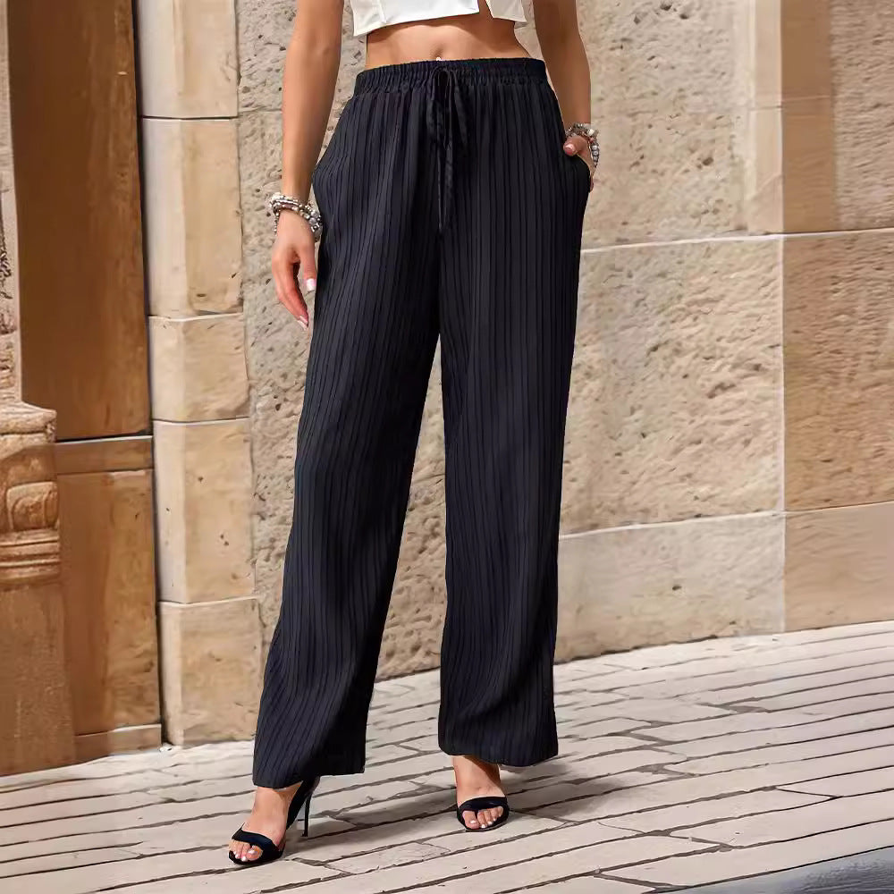 Damen Elegante Freizeithose mit streifigem Design und elastischem Bund EB