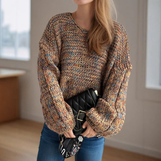 Damen grob gestrickter Pullover mit voluminösen Ärmeln EB