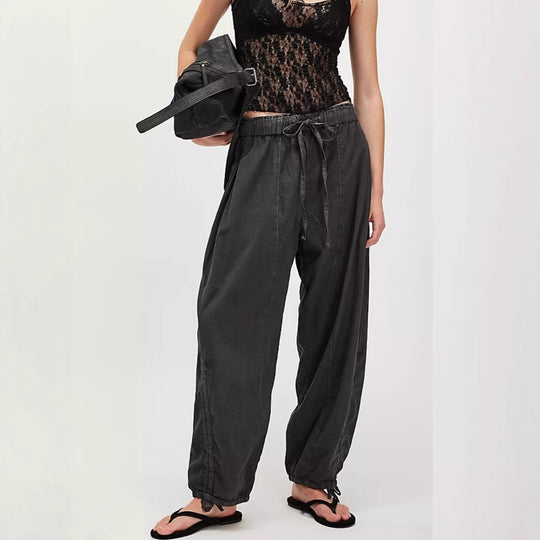 Damen Bequeme Freizeithose mit Bund und dekorativen Schnürdetails EB