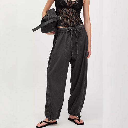 Damen Bequeme Freizeithose mit Bund und dekorativen Schnürdetails EB