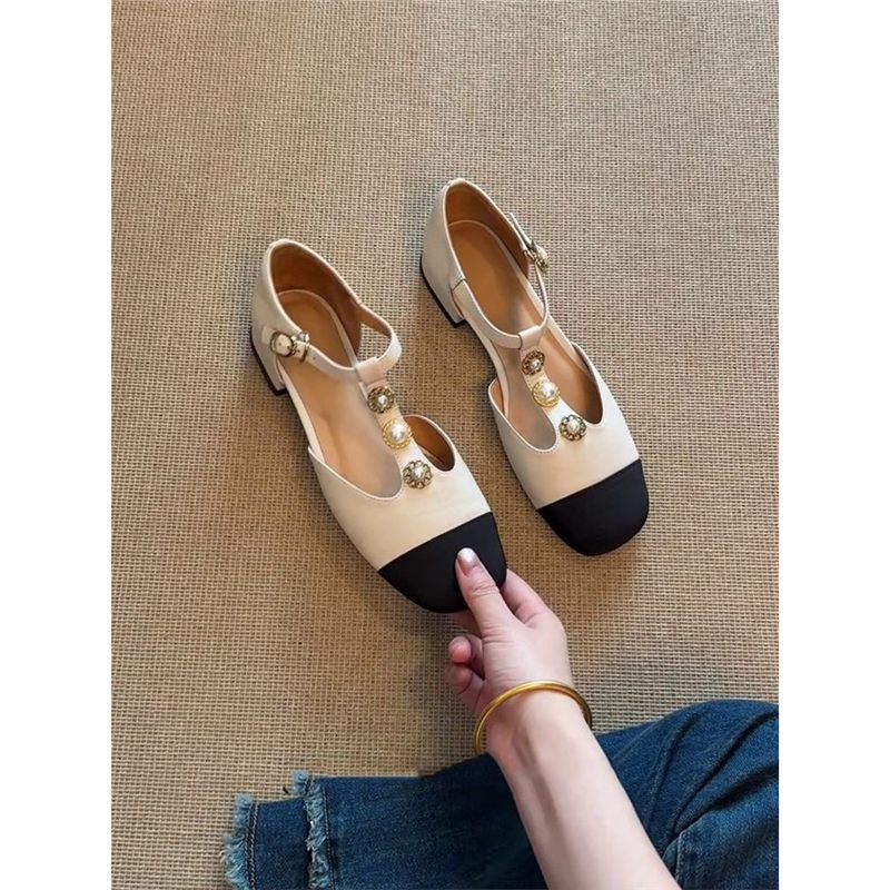 Damen elegante Slingback Ballerinas mit dekorativen Perlenakzenten EB