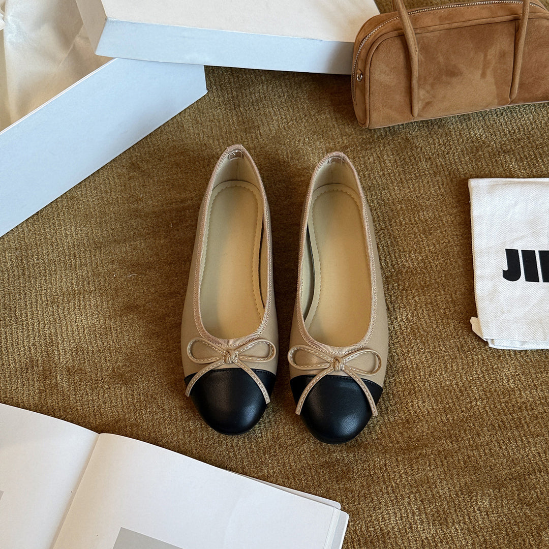 Damen Ballerinas mit eleganter Schleife und modischer Zweifarben-Optik EB