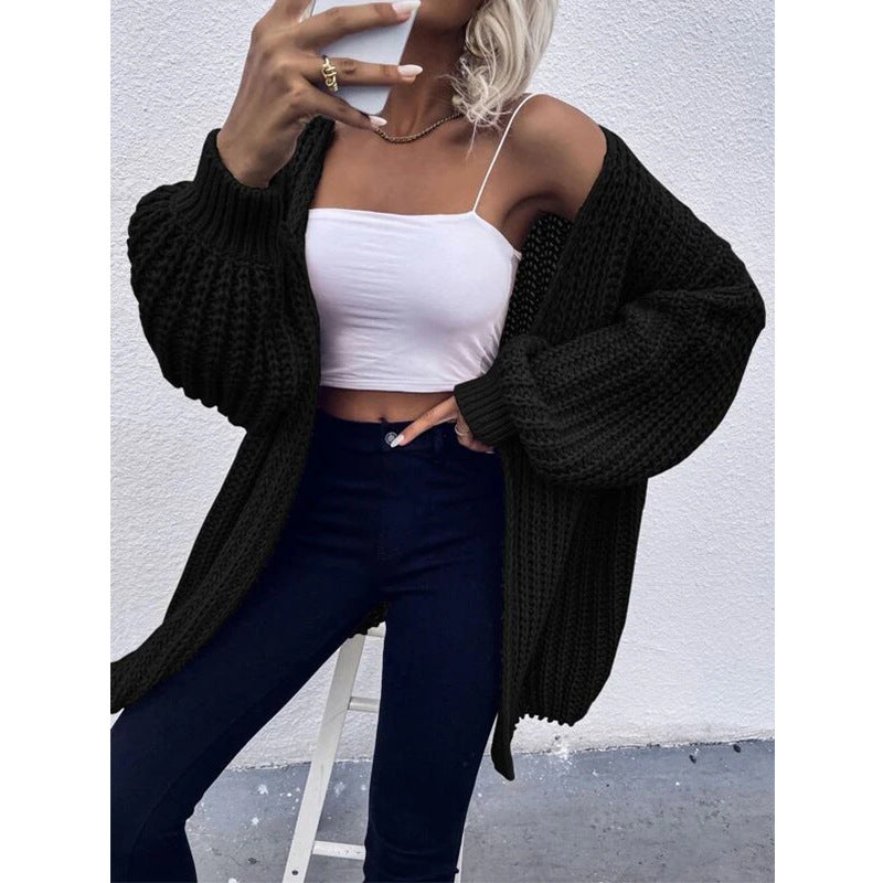 Damen Grobstrickjacke mit voluminösen Ärmeln und offener Front EB