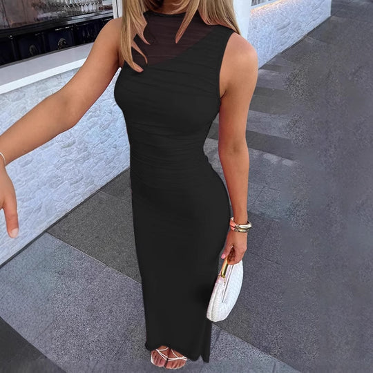 Damen Maxikleid mit seitlichem Schlitz und raffiniertem Oberteil EB