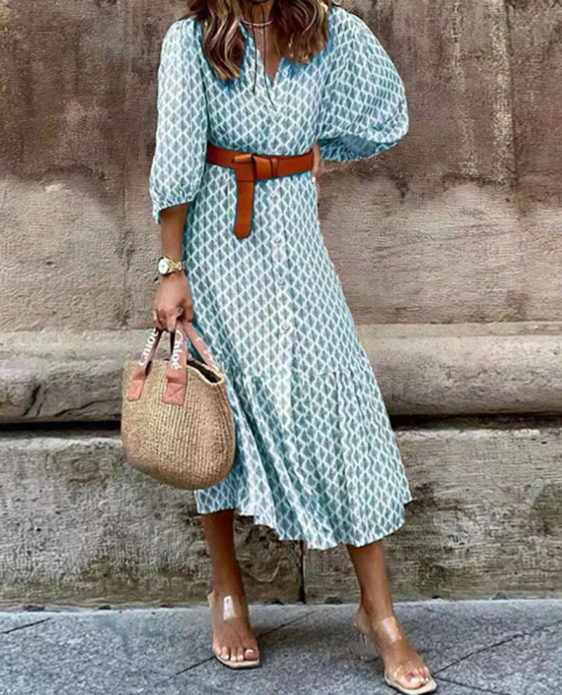 Damen Blusenkleid mit Knopfleiste und voluminösen Ärmeln Heidi-Mode
