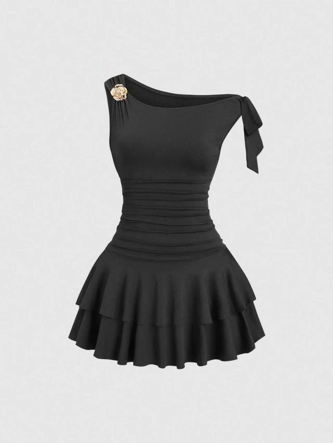 Damen elegantes Wickelkleid mit asymmetrischem Saum und raffiniertem Kordelzug EB