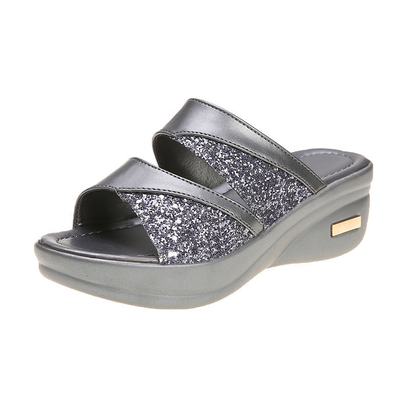 Damen modische Zehentrenner-Sandalen mit glitzernden Akzenten EB