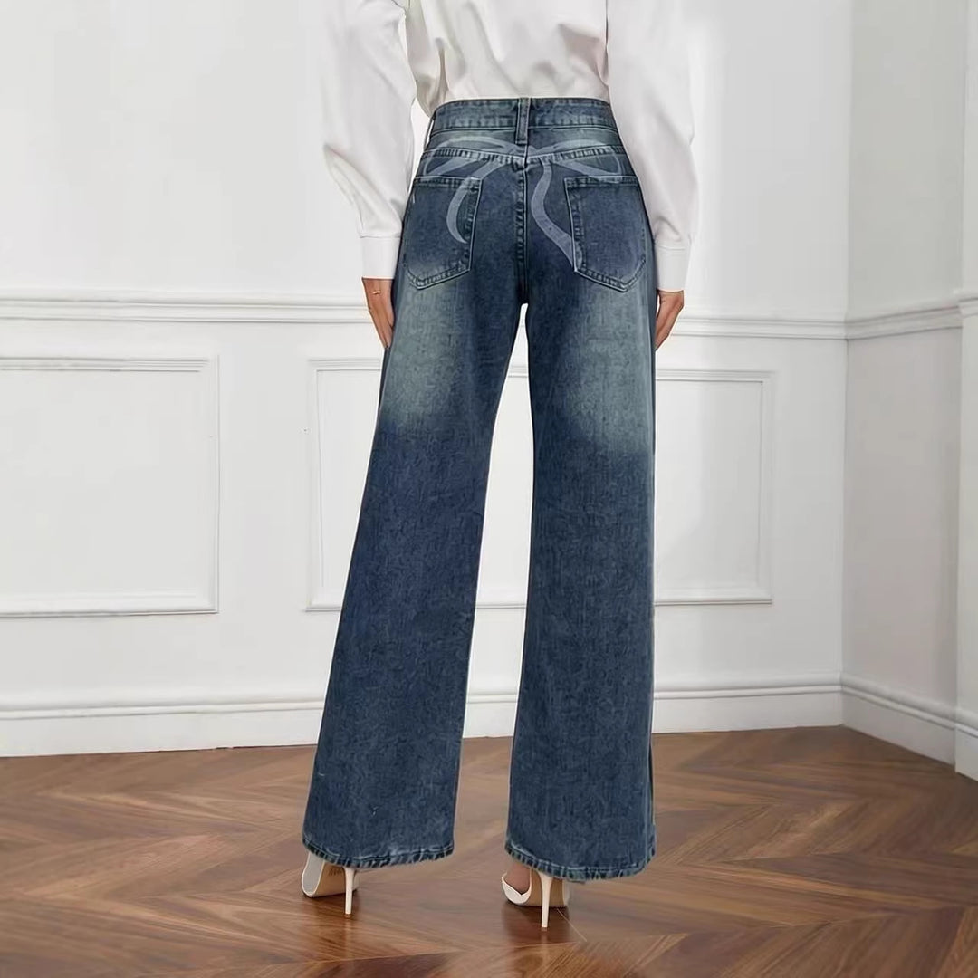 Damen weite High-Waist Jeans mit einzigartiger Textur EB