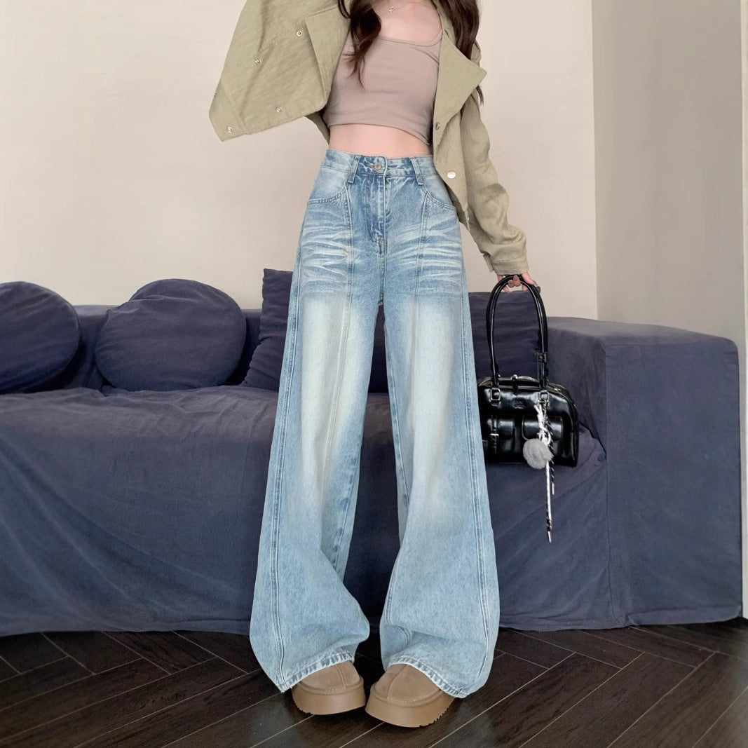 Damen Weite High-Waist Jeans im modernen Distressed-Design EB