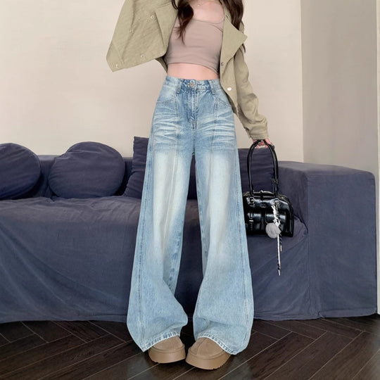 Damen Weite High-Waist Jeans im modernen Distressed-Design EB