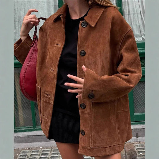 Damen Suede-Jacke mit modernem Schnitt und praktischen Taschen EB