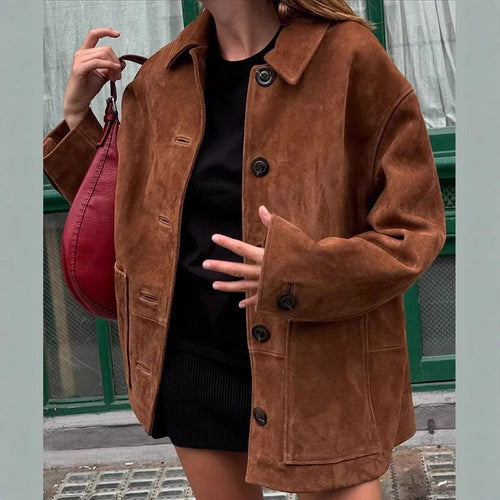 Damen Suede-Jacke mit modernem Schnitt und praktischen Taschen EB