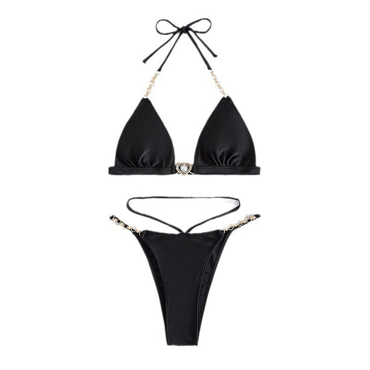 Damen Triangel-Bikini mit verstellbaren Trägern und glamourösem Schmuckbesatz EB