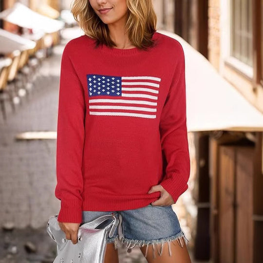 Damen Pullover mit Flaggenmotiv und strukturiertem Strick EB