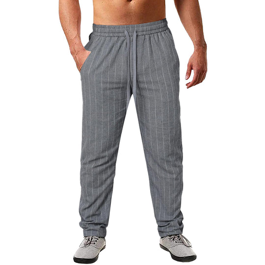 Herren lässige Streifen-Hosen aus Baumwollmix mit elastischem Bund und praktischen Eingrifftaschen EB