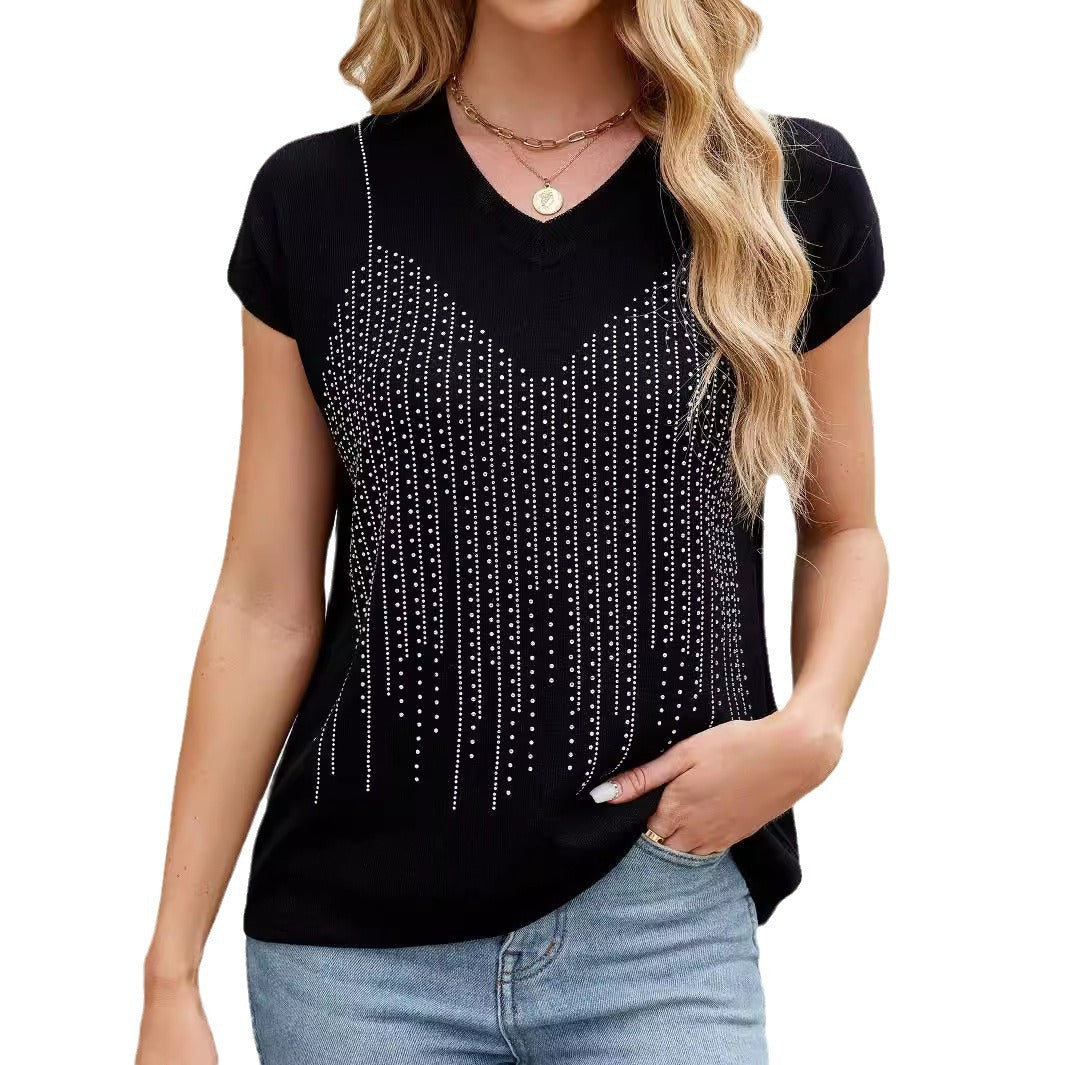 Damen Kurzarm Pullover mit schimmernden Strassdetails EB
