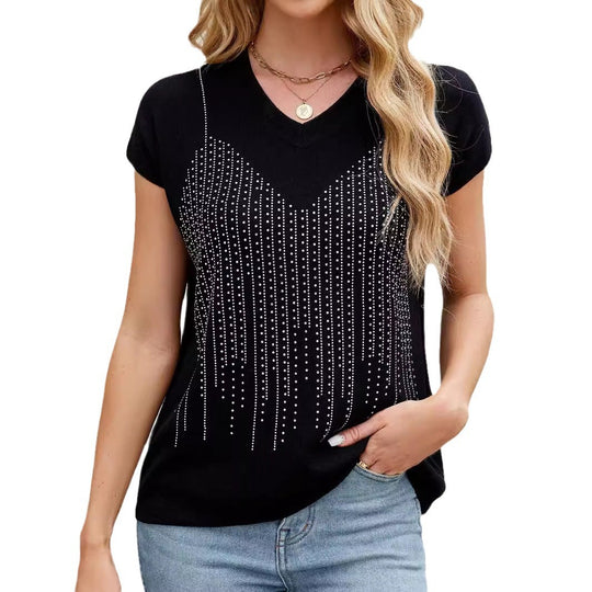 Damen Kurzarm Pullover mit schimmernden Strassdetails EB
