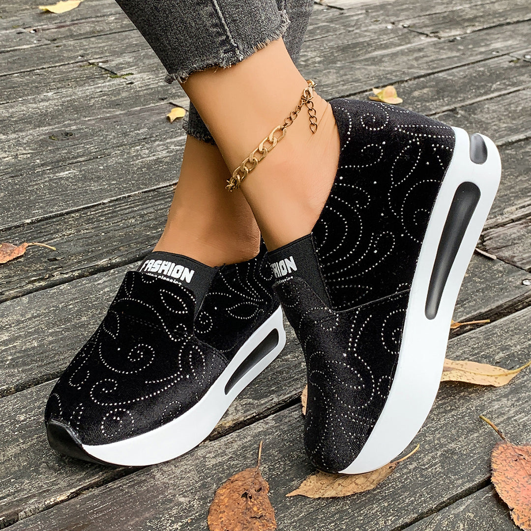 Damen Bequeme Slip-On Sneakers mit Glitzer-Design EB