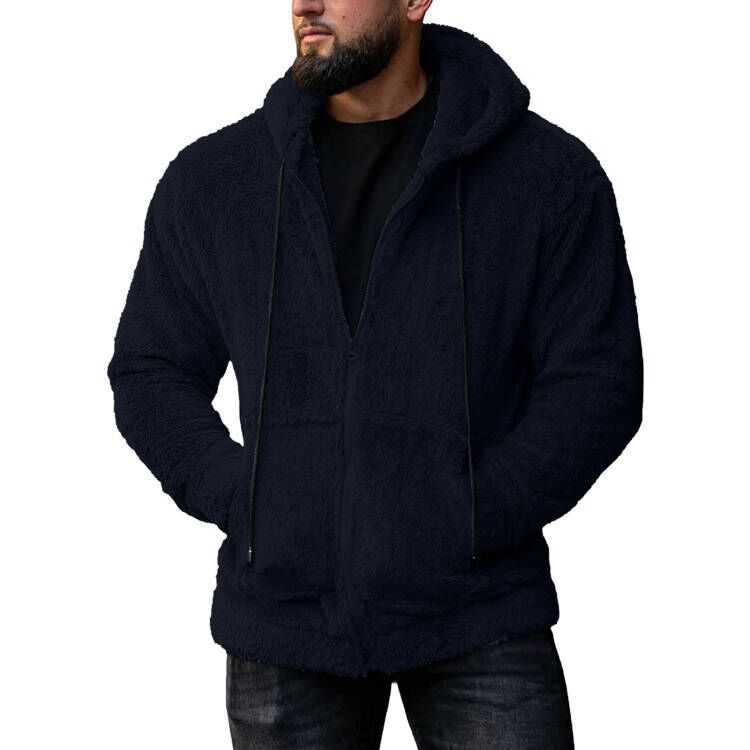 Herren nan Teddyplüsch Zip-Hoodie mit übergroßer Kapuze, verdecktem Reißverschluss und Eingrifftaschen EB