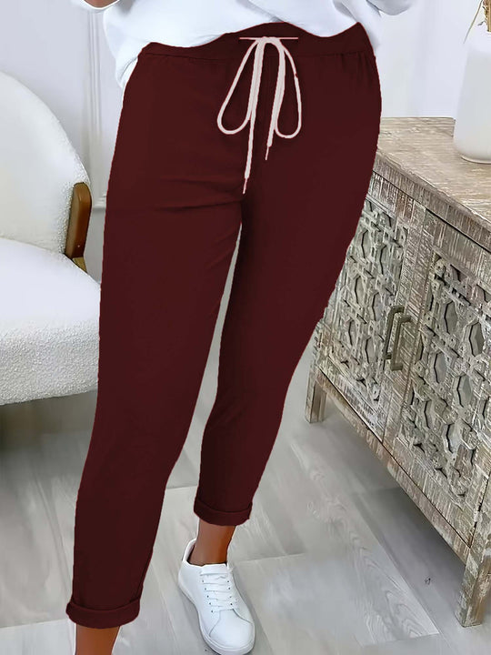 Damen nan taillierte Freizeithose mit Kordelzug und Umschlagbündchen EB