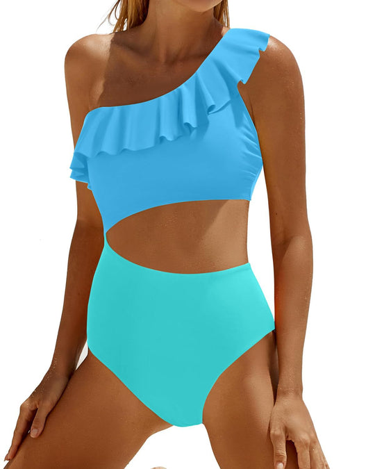 Damen Eleganter Einseitiger Badeanzug mit Volant EB